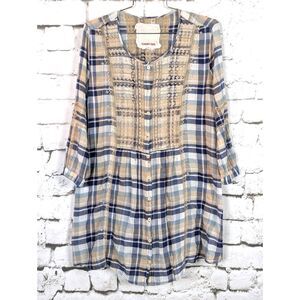 JOHNNY WAS 3J WORKSHOP Embroidered Plaid Tunic Boho Cottage Pumpkin Patch Small